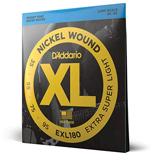 D'Addario E Bass gitarrsträngar – strängar E bas – basgitarr strängar – E bassträngar – bas gitarrsträngar – EXL180 – Extra superljus, 35–95 – lång skala