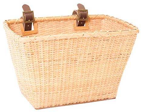 Retrospec Bicycles Cane Woven Rectangular Toto Basket with Authentic Leather Straps and Brass Buckles, Natural