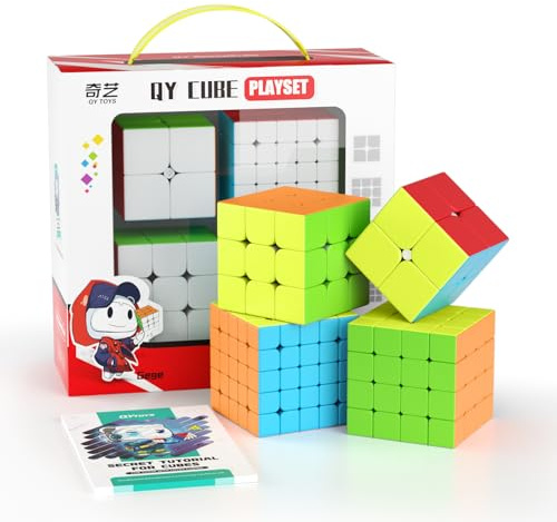 ROXENDA Speed Cube Set, Magic Cube Set of 2x2 3x3 4x4 5x5 Cube with Gift Box, Secret Tutorial for Cubes (Stickerless cube set)