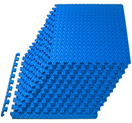 ProsourceFit Exercise Puzzle Mat ½-inch, EVA Interlocking Foam Floor Tiles for Home Gym, Workout Equipment, Kids Play Areas, Blue, 48 SQ FT - 12 Tiles