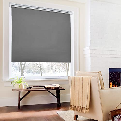Verdunklungsrollo ohne Bohren Rollos für Fenster B75 x H120 cm (Stoffbreite 70cm) Dunkelgrau Thermo Rollo Klemmfix Verdunkelungsrollo Seitenzugrollo Sicht-und Sonnenschutz Wandmontage