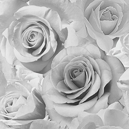 Grey Flower Wallpaper Wall Rose Bloom 3D Effect Floral Designer Bella