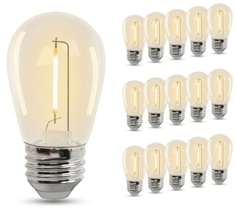 BESLAM S14 Lampadine a filamento LED da 1 W, Lampadina Edison in plastica bianca calda 2200 K equivalente 20 W incandescenza, E27 per sostituzione di lampadine per luci esterne impermeabili, 15 pezzi