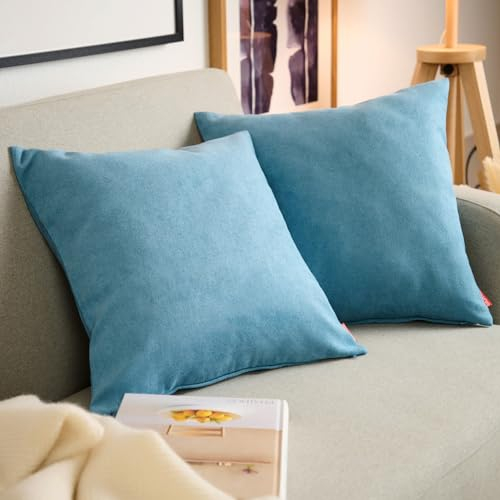Blumtal 2er Set Kissenbezug 50x50 hellblau - kuschelige Chenille Kissenbezüge mit verstecktem Reißverschluss, Oekotex Zertifizierte Kissenhülle für Deko-Kissen Sofakissen Polster & Zierkissen