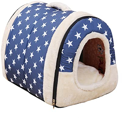 Hundehöhle Katzenhöhle,Waschbar Hundebett Katzenbett 2 In 1 Faltbare Haustier Bett Warm Hundehaus und Sofa Indoor, Hundehütte, Mittelgroße für Kleine Hunde Katzen für Drinnen (Blau, L 60)