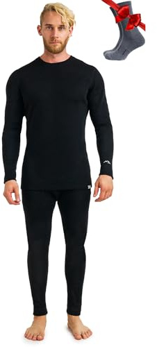 Merino.tech Merino Wool Base Layer Men Set - Merino Thermal Underwear Mens Top and Bottom Lightweight, Midweight, Heavyweight (X-Large, 320 Black)