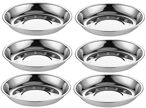 YARNOW 6 Pièces Assiettes Plates Rondes, 18 x 3 cm, Plateau Bbq en 201 Acier Inoxydable, pour Barbecue et Service À Domicile