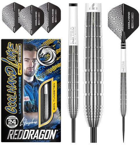 RED DRAGON Luke Humphries TX1 24 Gramm Premium Wolfram Steeltip Dart Set mit Flüge und Schäften