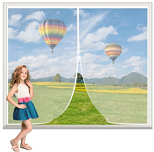 Magnetic Fly Screen Windows White 105x130cm Anti Mosquito Mesh Fly Curtain Insect Protection Door No Gap Walk Through Easily for Bedroom/Kitchen