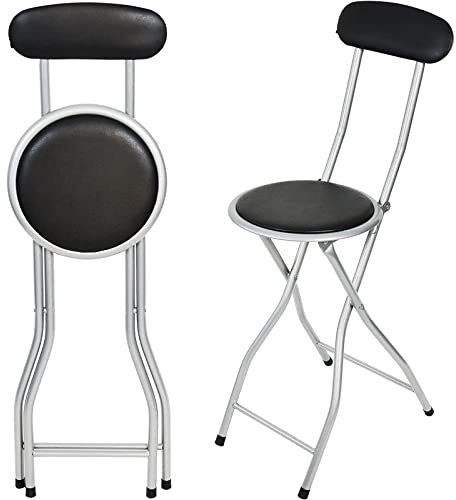 Black Breakfast Folding Bar Stool Light Weight High Chair Padded Round Desk Portable Foldable Seat Kitchen Home