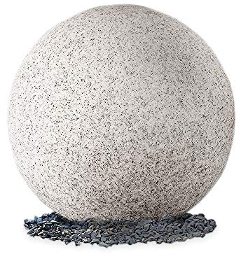 SSC-LUXon Garten Kugelleuchte Ø 20cm mit Tageslicht Sensor für Außen IP65 - Gartenkugel Naturstein Optik mit 3m Kabel inkl. E27 LED 9W warmweiß