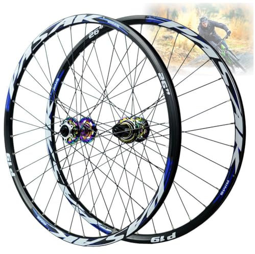 MTB cykel balanscykel set 26 tum, 27,5 tum, 29 tums racerfälg aluminiumlegering, skivbroms 32H framhjul och bakhjul cykling QR för 7/8/9/10/11 hastighet 2180 G (färg: Blå, storlek: