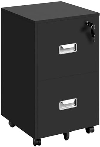 Yaheetech Cajonera Escritorio con Ruedas Cajonera de Oficina 2 Cajones Cerradura Archivador Extraíble Móvil de Oficina para Carpetas/A4 40 x 40 x 65 cm Negro