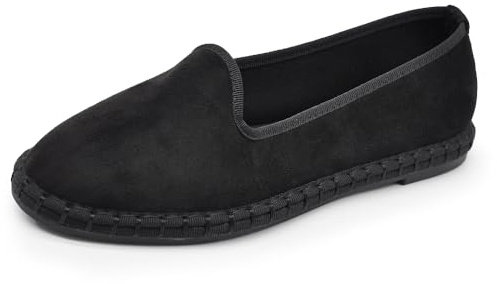 Scarpe Friulane Donna Veneziane in Camoscio Sintetico Slip On Eleganti Basse Comode Suola Flessibile Stile Artigianale 9855 Nero N.39