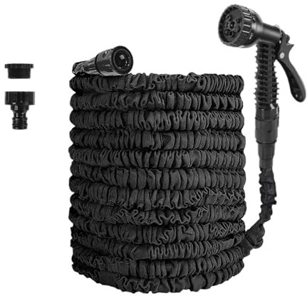 Manguera de jardín, manguera extensible retráctil Manguera de riego for jardín, negra, expandible, for lavado de autos a alta presión, pistola de agua limpia, suministros de jardinería, 25 a 200 pies(