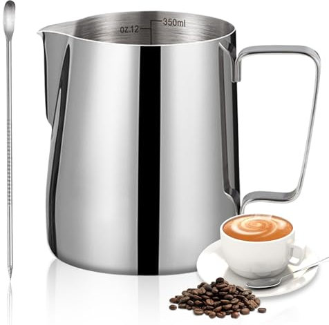 Milk Frothing Pitcher, 350ml/12oz 304 Stainless Steel Milk Jug, Metal Barista Milk Jug for Espresso,for Making Latte Art and Cappuccino Coffee, Suitable for Coffee Lovers, Silvery ﻿
