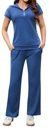 Aottori Tuta Sportiva Donna Completa Due Pezzi Casual Tuta da Ginnastica Estiva T-Shirt Manica Corta e Pantaloni con Tasche e Coulisse Pigiama Set per Jogging Training Casa Fitness
