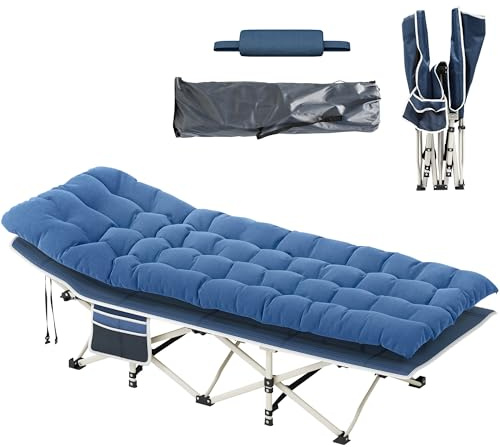 YITAHOME Folding Camping Bed, 28 Extra Wide Heavy Duty Portable Camp Bed, Comfortable Sleeping Cots with 280kg Capacity for Travel/Office/Outdoor, Blue
