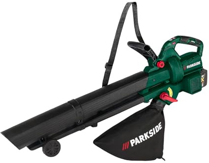 Parkside Akku-Laubsauger und Laubbläser PLSBA 40-Li A1, 40V, max. 210 km/h Luftgeschwindigkeit, 40L Fangsack, Häckselfunktion 15:1, OHNE AKKU & Ladegerät, kompatibel mit X20V Team