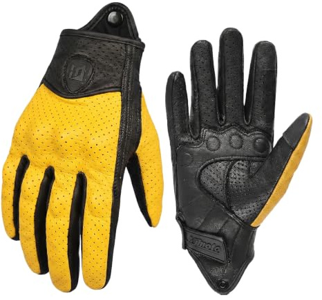 Guantes de cuero para motocicleta, guantes de motocicleta para hombres y mujeres, piel de oveja vintage, protector de carcasa dura, dedo completo, compatibles con pantalla táctil, todas las estaciones