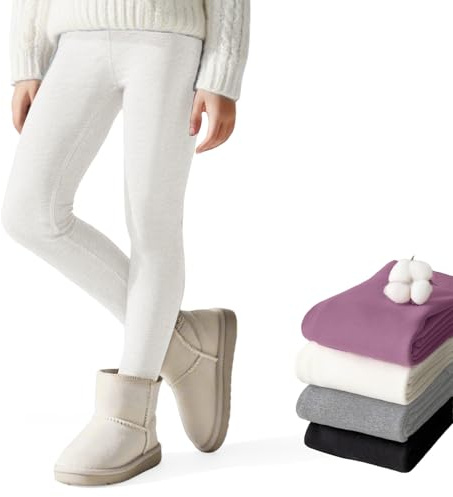Baogaier Thermique Leggings en Polaire pour Filles, Doublés d'hiver Collant Pantalon, Couleur Unie Chaud Épaissie Pantalons Longs Hiver Legging Vêtements Enfants pour 6-7 Ans, Blanc