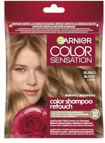 GARNIER - Pack 3 Color Sensation Color Shampoo Retouch 7.0 Rubio – Tinte Semipermanente Retoca Raíces Sin Amoníaco – Cobertura 100% de Canas en 10 Minutos