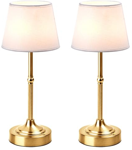 LUTEC 2 Pack Cordless Table Lamp, Battery Operated Lamp with 3 Color Temps and Stepless Dimming, 5200mAh Portable Rechargeable Table Lamp for Restaurant/Bedroom/Bars/Outdoor (Brushed Gold)