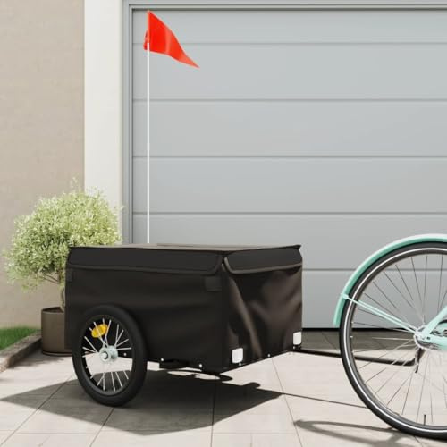 Runheo Remorque de vélo Noire Robuste 45 kg pour Transport de Marchandises Lourdes, attelage Facile, idéale pour Ville Plage Camping randonnée, équipée d’Un Drapeau de sécurité