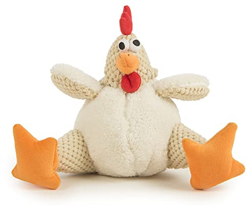 goDog Checkers Fat Rooster Squeaky Plush Dog Toy, Chew Guard Technology - White, Large
