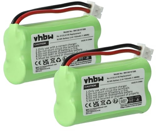 vhbw 2X Akku kompatibel mit Siemens Gigaset A26, A260, A260 Duo schnurlos Festnetz Telefon (700 mAh, 2,4 V, NiMH)