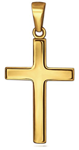 CLEVER SCHMUCK Goldener Kreuz Anhänger Kreuz 24 mm schlicht einfach glänzend 333 Gold 8 Karat für Damen Herren im Schmucketui creme