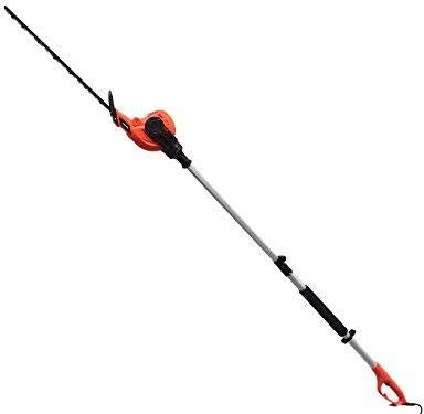 eSkde High Performance 450w Electric Pole Hedge Trimmer with 2.5m Extendable Reach for Large Gardens & Outdoor Spaces with 10m Cable, Adjustable Angle Head includes shoulder strap.