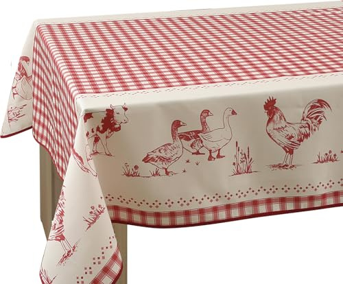 Le Linge de Jules Nappe Anti-Taches Ferme Rouge - Rectangle 150 x 200 cm