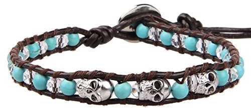KELITCH Bracciale Avvolgente In Pelle Bracciale Con Teschi Misti In Cristallo Di Agata Braccialetti Dell'Amicizia Nuovo