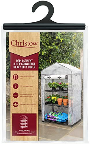 Christow Greenhouse Cover Replacement 3 Tier, Reinforced Mini Growhouse Protector Three Tier, Heavy Duty COVER ONLY, H125cm x W69cm x D49cm