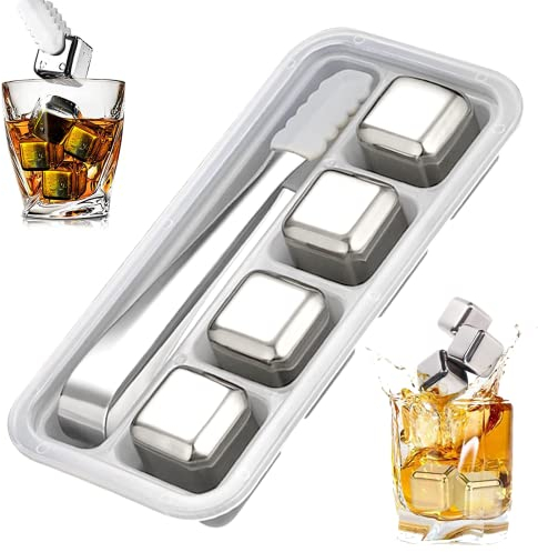 Riutilizzabili Whisky Cubetti Ghiaccio Set di 4 Cubetti di Raffreddamento in Acciaio Raffreddamento Whiskey Accessori Riutilizzabili Pietre per Bevande per Birra Vino Scotch Whisky Gin Vodka Bibite