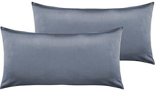 Pure Label 2er Set Mako Satin Kopfkissenbezüge 40x80 cm aus 100% Baumwolle in dunkelblau - Traumhaft weiche Kissenbezüge passend zu unseren Bettwäsche Sets