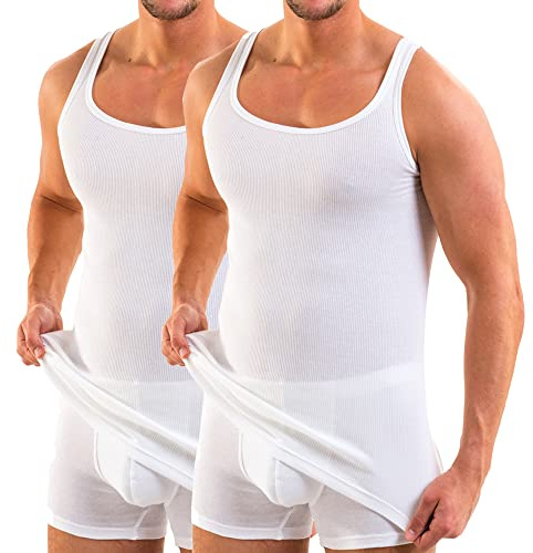 HERMKO 3018 Confezione da 2 canottiera da uomo a doppia coste, 100% cotone biologico, bianco, L
