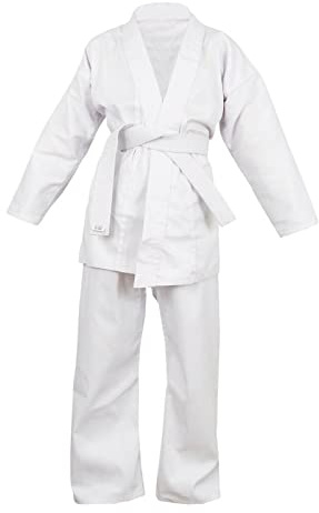 trending babz Costume de karaté blanc en poly/coton (pré-rétréci) pour étudiant gi garçons filles uniforme de karaté kimono pour enfants ceinture blanche incluse, blanc, XL