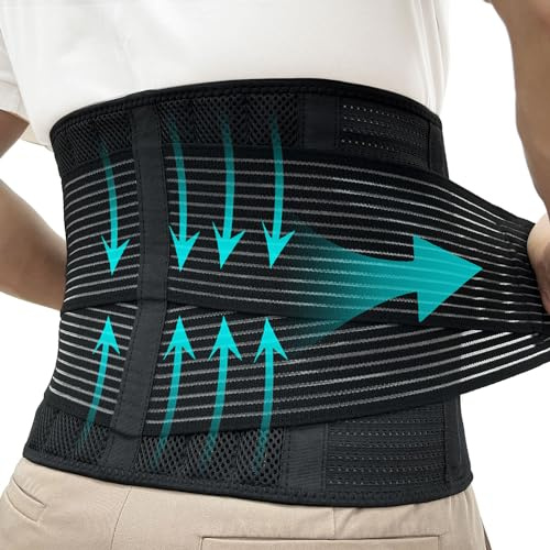 TESETON Back Support Belt for Women and Men, Back Brace Relieve Lower Back Pain, Lower Back Brace with 8 Reinforce Bones,Tummy Control 03 Black-M