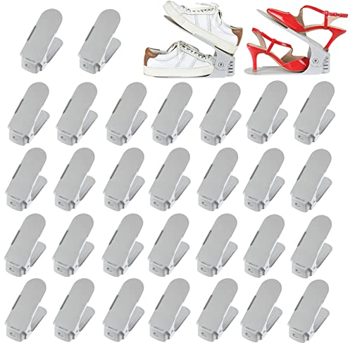 DEULINE 30 x Verstellbarer Schuhschlitz Schuhregal Schuhstapler schuhaufbewahrung Schuhorganizer Schuhhalter Farbe: Grau 521133