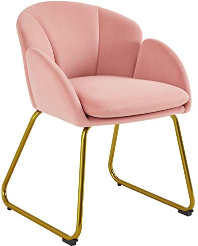Yaheetech Flower Shape Velvet Vanity Chair, Modern Side Armchair Makeup Chair no Wheels with Golden Metal Legs for Living Room/Dressing Room/Bedroom/Home Office/Kitchen, Pink