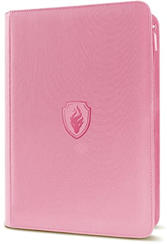 Premium Zip Card Binder, Fabmaker 9 Pocket Trading Card Binder, PU Cover Zipper Card Collection Album, Sturdy 360 Side-Loading Card Folder Holder for Game & Sports Cards, Pink