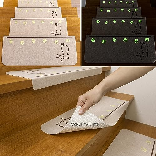 Stufenmatten Leuchtend Treppenstufenauflage Stufenmatten Zuschneidbar Vacuum Tech Selbstklebend Fussmatten Treppenstufen Innen Beige 4 Stück 55 x 21 cm mit 4 cm Blending