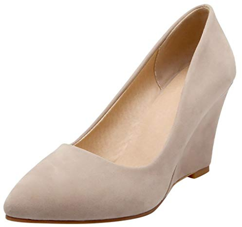 Escarpins pour femme - Couleur unie - Talon compensé - Avec plateau et bout pointu - Escarpins à talon compensé - Semelle solide - Aspect - Chaussures de danse de mariage, beige, 38