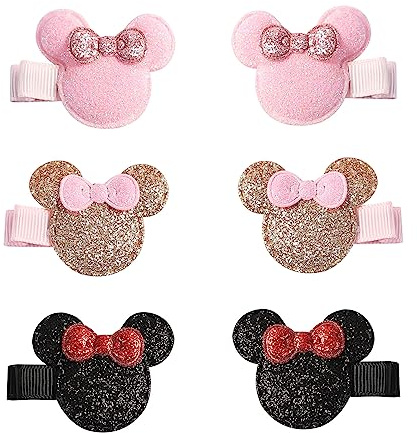3 Pairs Glitter Mouse Ears Hair Clips for Baby Girls Toddler 1.5 Inch Hair Bows Barrettes Birthday Party Gift Hair Accessories
