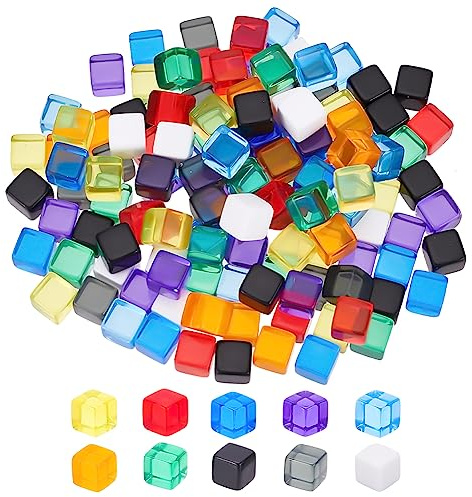 BENECREAT 140 Pz 10 Colori 7.5mm Dadi Vuoti Dadi in Acrilico Cubi Colori Assortiti Perline Senza Fori con Scatola di Immagazzinaggio, Favore del Partito, Insegnamento