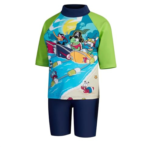 Speedo Learn To Swim Sun Protection Maglia e Pantaloncino per Bambino, Blu/Verde, 4 Anni