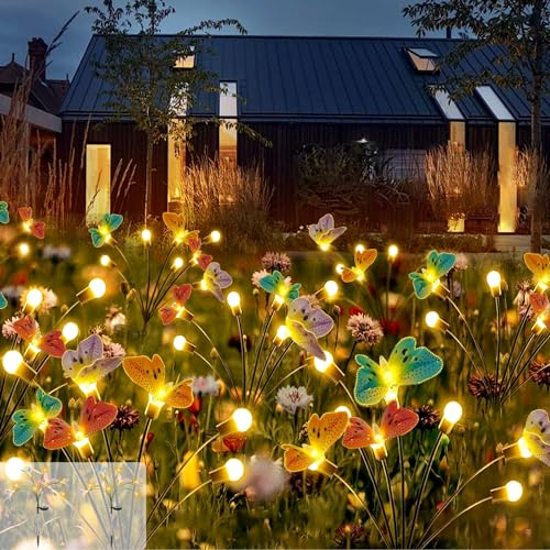 JIMACRO Lampes de Jardin Solaires Extérieur, 2 Pièces 8LEDs Papillon Lumières Solaires, 2 Modes Étanche Papillon Lampes Solaires Décoratives pour Jardin Balcon Arbres Gazébo Cour