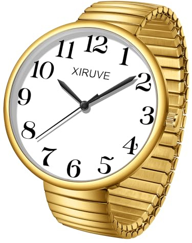 XIRUVE Gut Lesbar 43mm Gehäuse mit Große Ziffern Weißes Zifferblatt Edelstahl Zugarmband Damen Herren Analog Quarz Armbanduhr